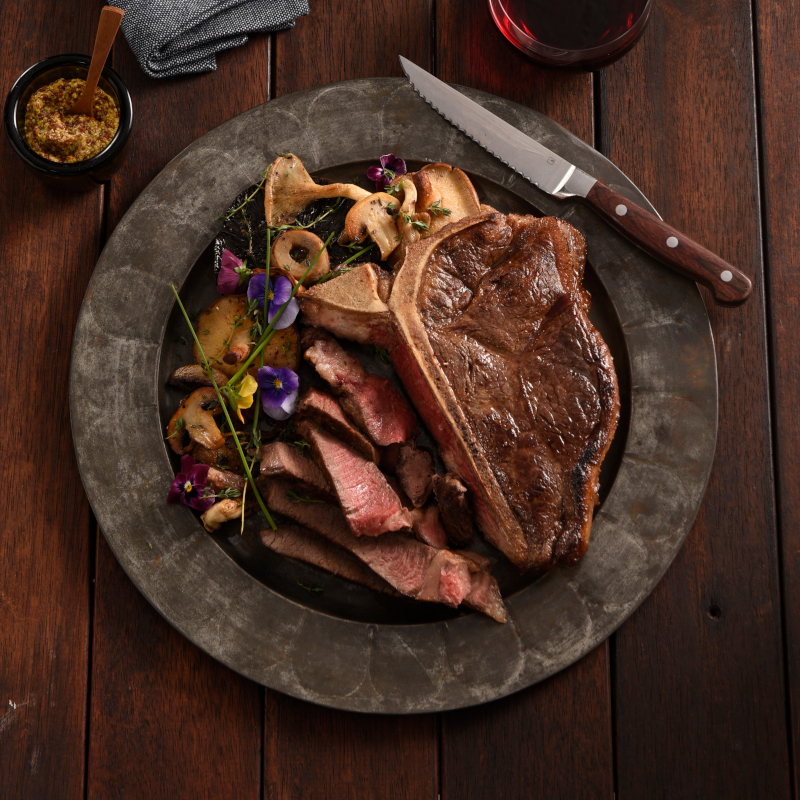 cooked grass fed t-bone steak