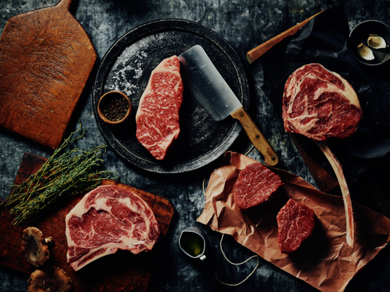 overhead shot of best steaks