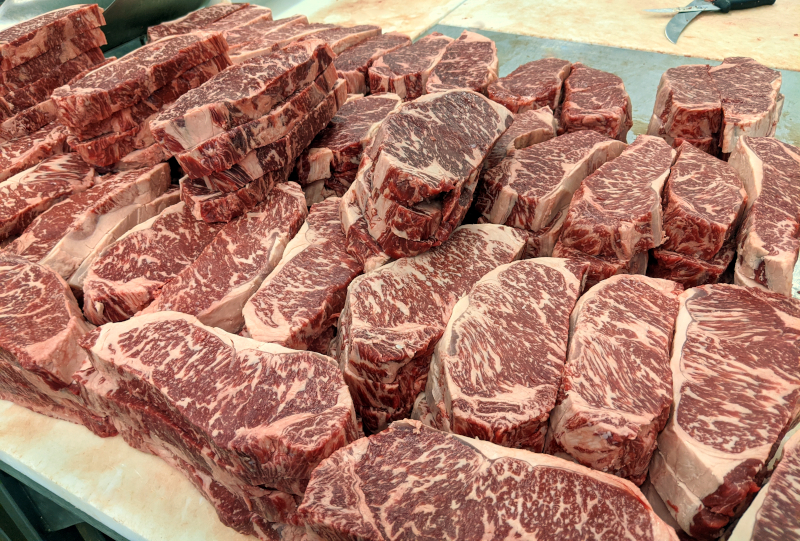 Woodward Meats production of Snake River Farms NY steaks