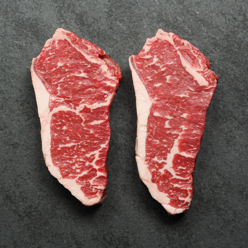 Overhead image of Australian Ebony Prime Black Angus New York Steak