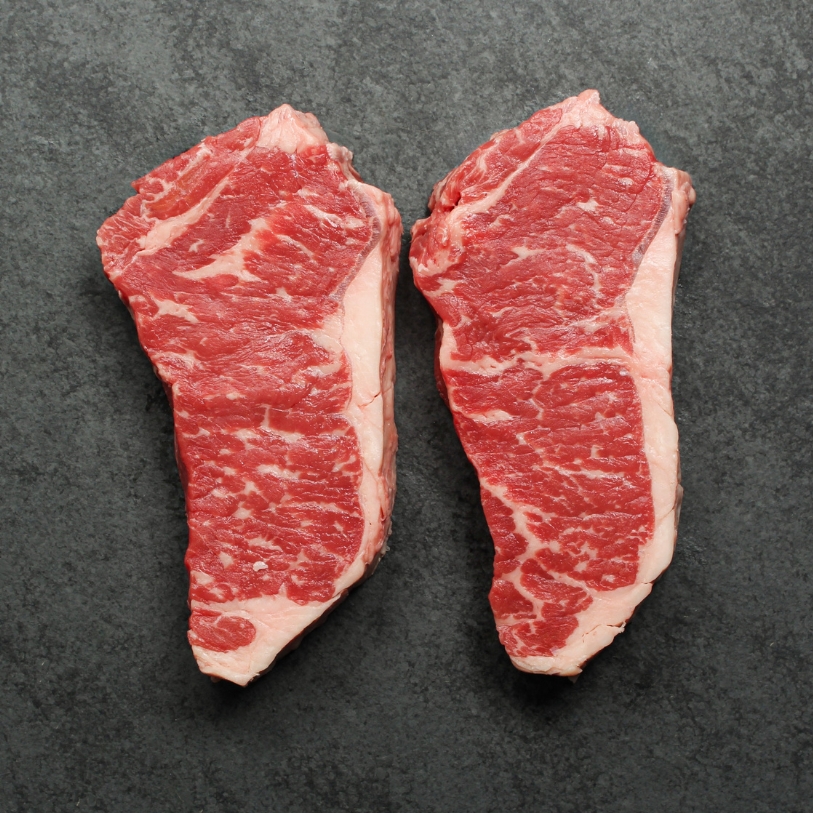 Overhead image of Australian Ebony Prime Black Angus New York Steak