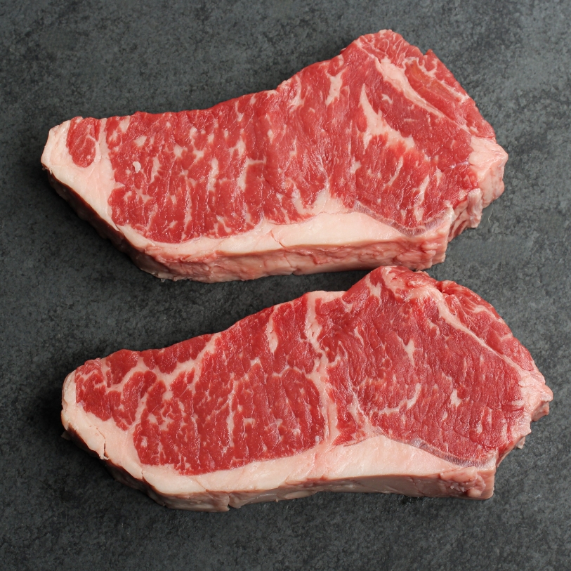 Overhead image of Australian Ebony Prime Black Angus New York Steak