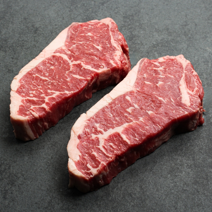 Overhead image of Australian Ebony Prime Black Angus New York Steak