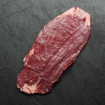 overhead view of a raw flank steak