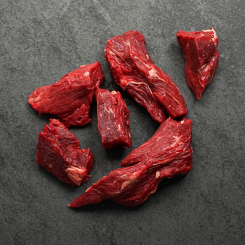 Overhead view of beef tenderloin tips.