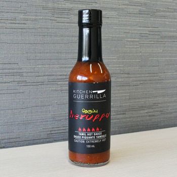 glass bottle of a very spicy hot sauce