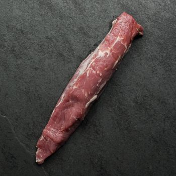 overhead view of a whole raw pork tenderloin