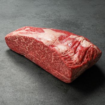 overhead view of a raw wagyu beef sirloin roast