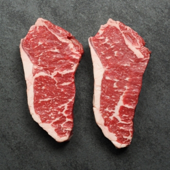 Overhead image of Australian Ebony Prime Black Angus New York Steak