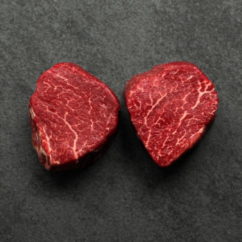 Overhead image of two, 6 oz Australian Wagyu Beef Filet Mignon.