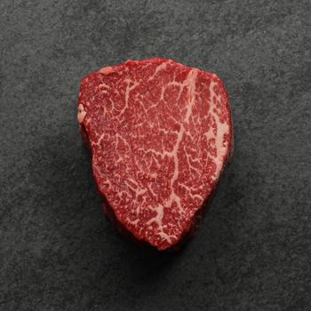 thumbnail image of an overhead view of a heavily marbled australian wagyu filet mignon