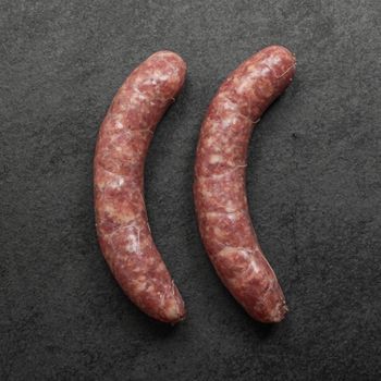 overhead view of two mild Italian sausages