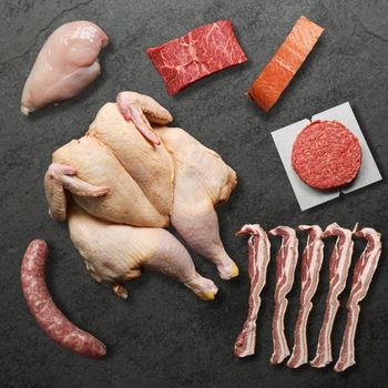 a flat lay image of the contents of a protein variety box