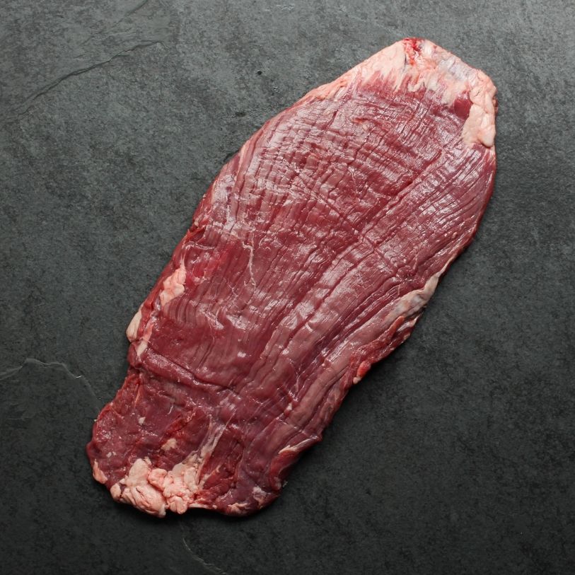 overhead view of a raw flank steak