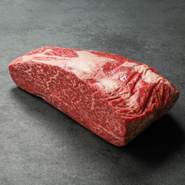 overhead view of a raw wagyu beef sirloin roast