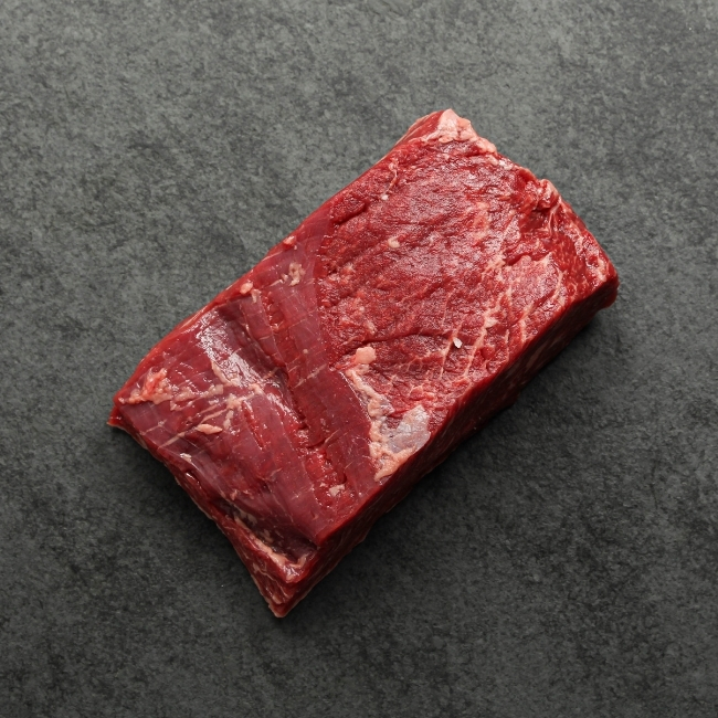 overhead view of a raw bavette steak