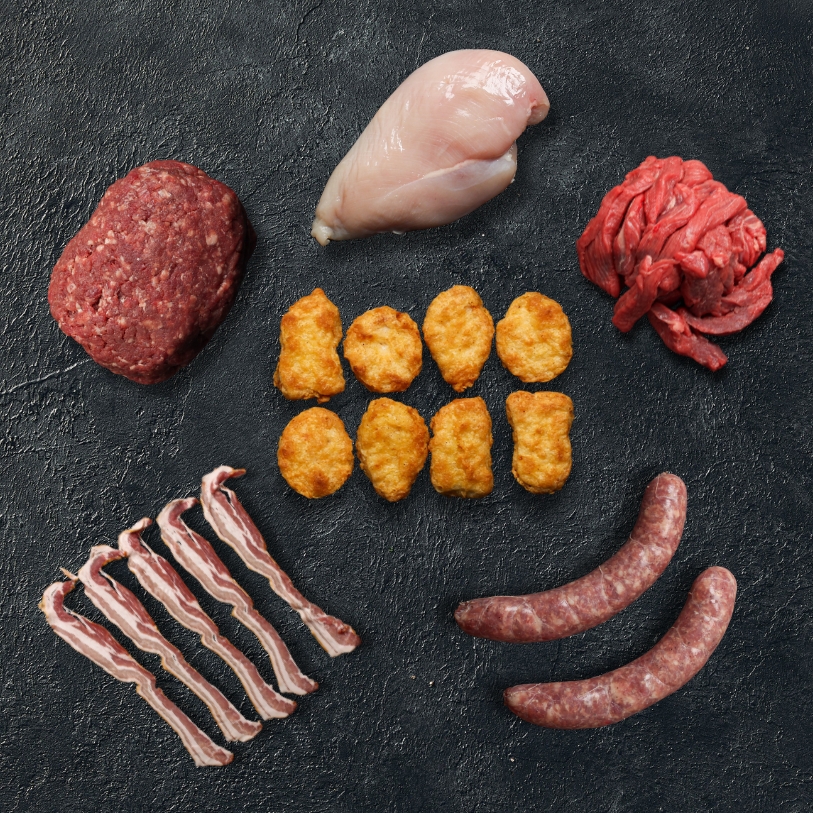 Overhead image of Back to School Box - chicken breast, ground beef and more