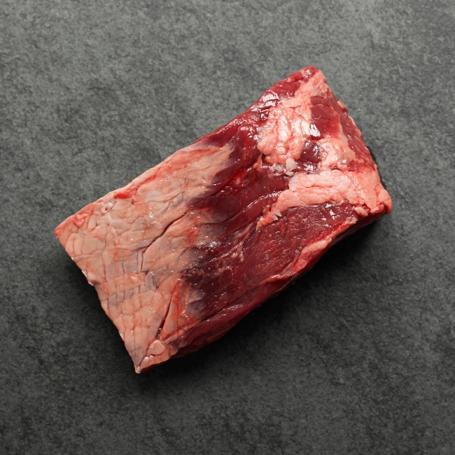 overhead view of the underside of a raw bavette steak