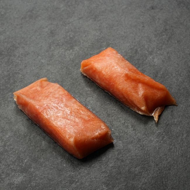 raw, frozen salmon filet