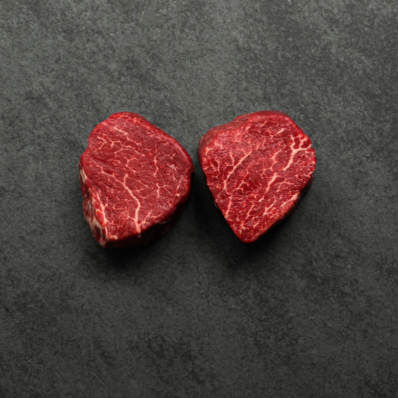 Overhead image of two, 6 oz Australian Wagyu Beef Filet Mignon.