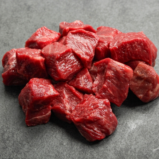 Overhead angled image of WMP Premium Steak Bites