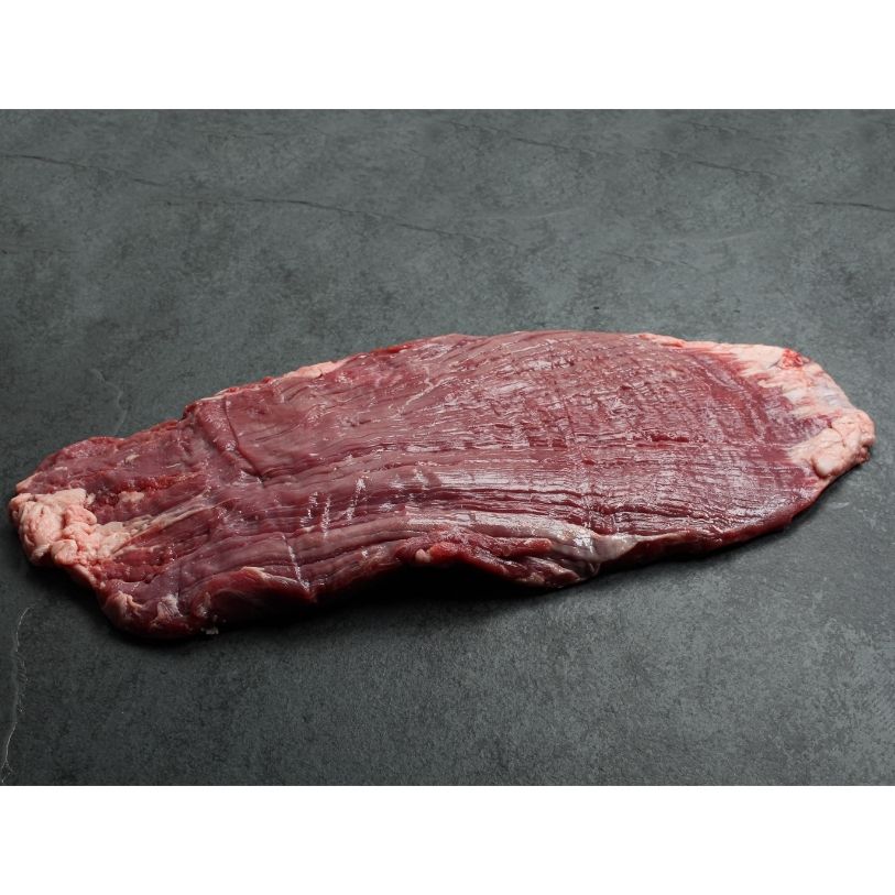 angled view of a raw flank steak