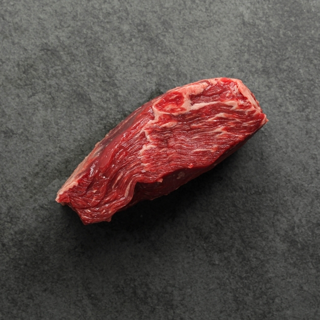 overhead side view of a raw bavette steak