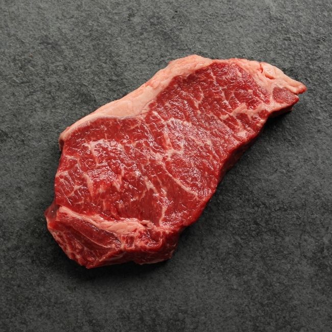 overhead view of a raw New York steak