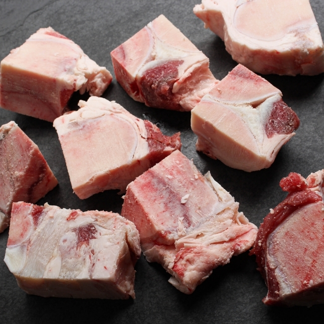 close up view of 9 pieces of beef bones