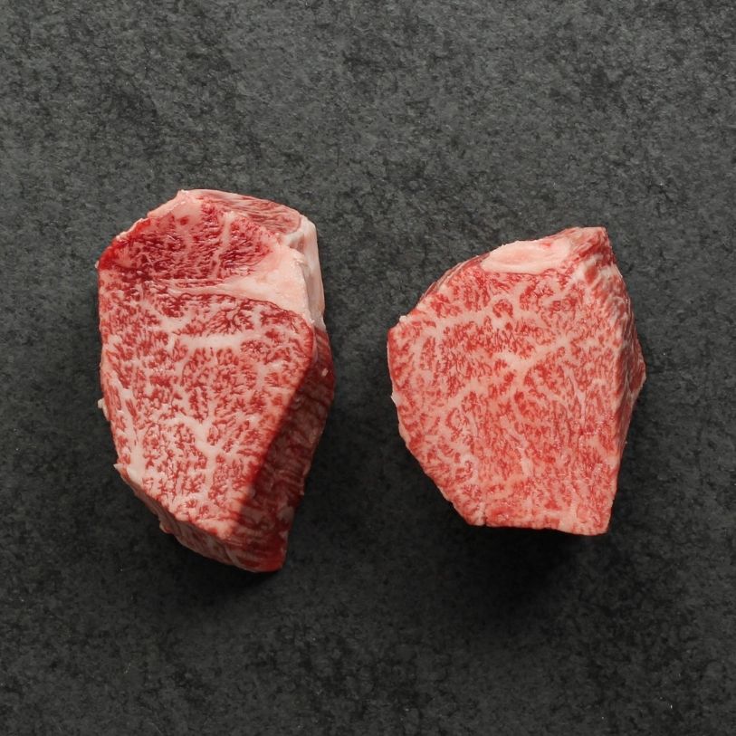 overhead view of two raw japanese wagyu 4 oz filet mignon