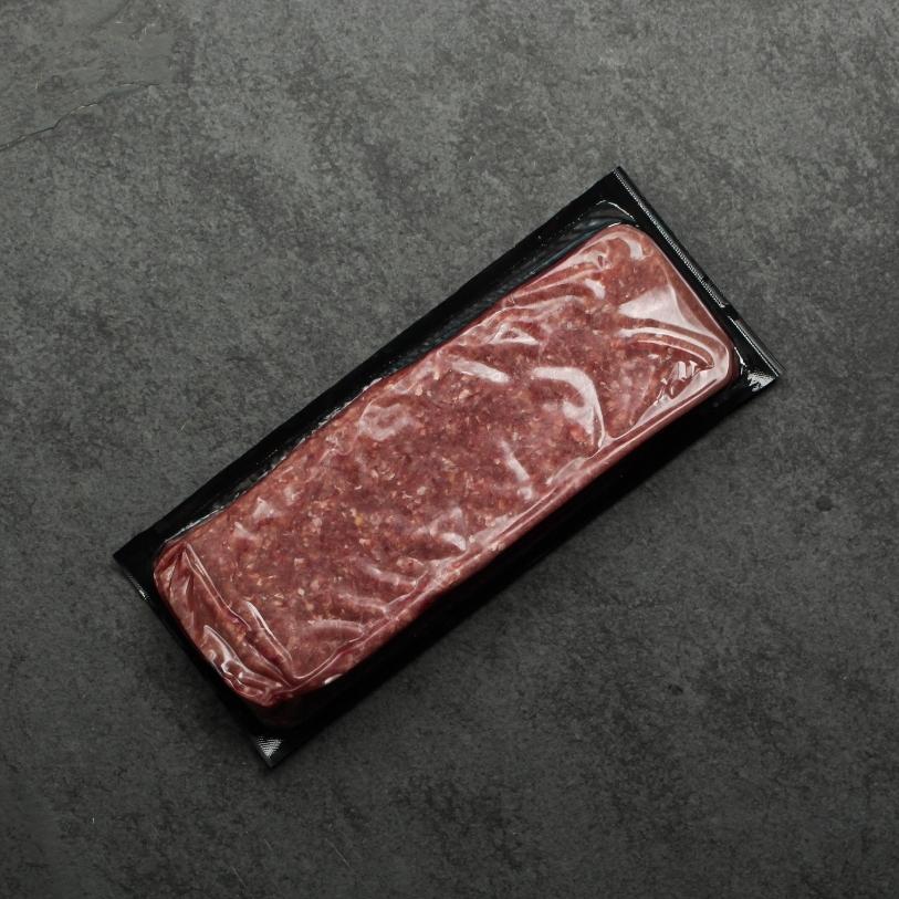 Overhead image of vacuum packaged lean ground bison.