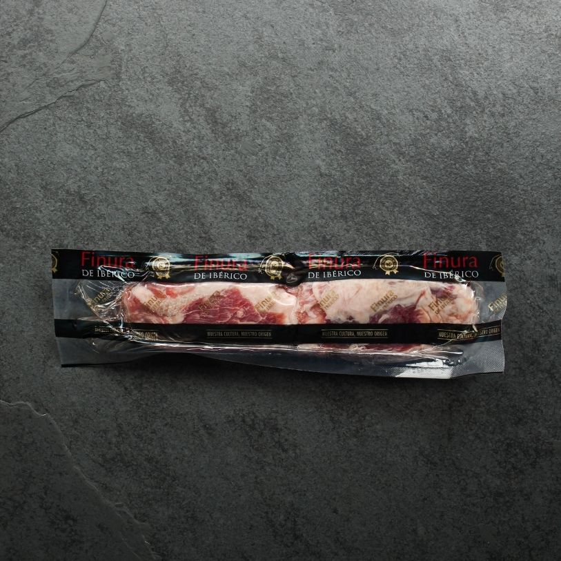 overhead view of a package of raw Iberico pork pluma