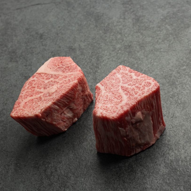 overhead view of two raw japanese wagyu 4 oz filet mignon