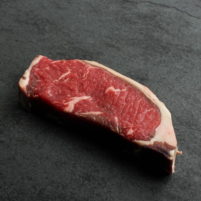 Close-up of dry aged New York steak.