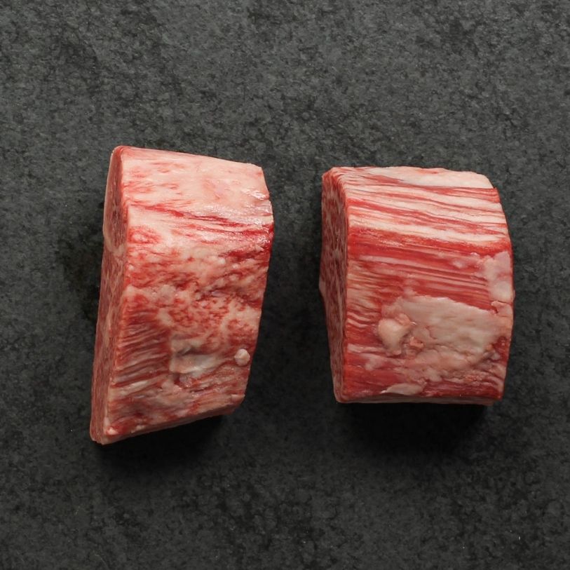 overhead view of two raw japanese wagyu 4 oz filet mignon