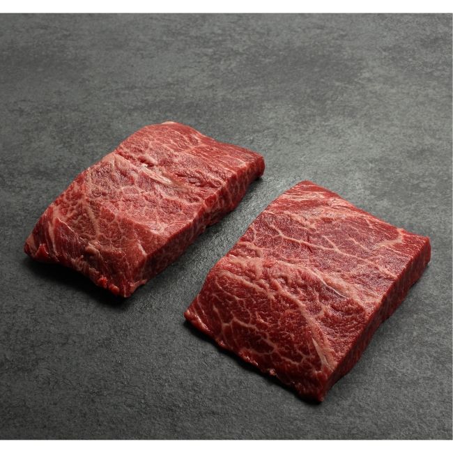 Two flat iron steaks size difference.