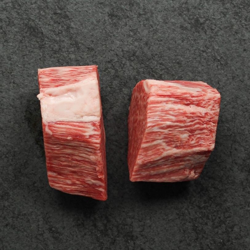 overhead view of two raw japanese wagyu 4 oz filet mignon